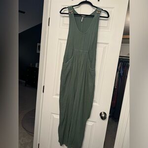 Free People green gauze overalls